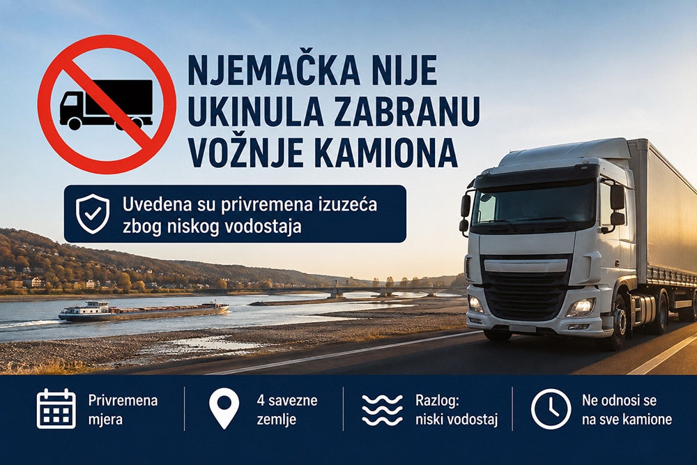 Njemačka nije ukinula ljetnu zabranu vožnje kamiona Posljednjih dana u pojedinim medijima i na društvenim mrežama pojavili su se naslovi prema kojima je Njemačka zbog suše ukinula zabranu vožnje za kamione.